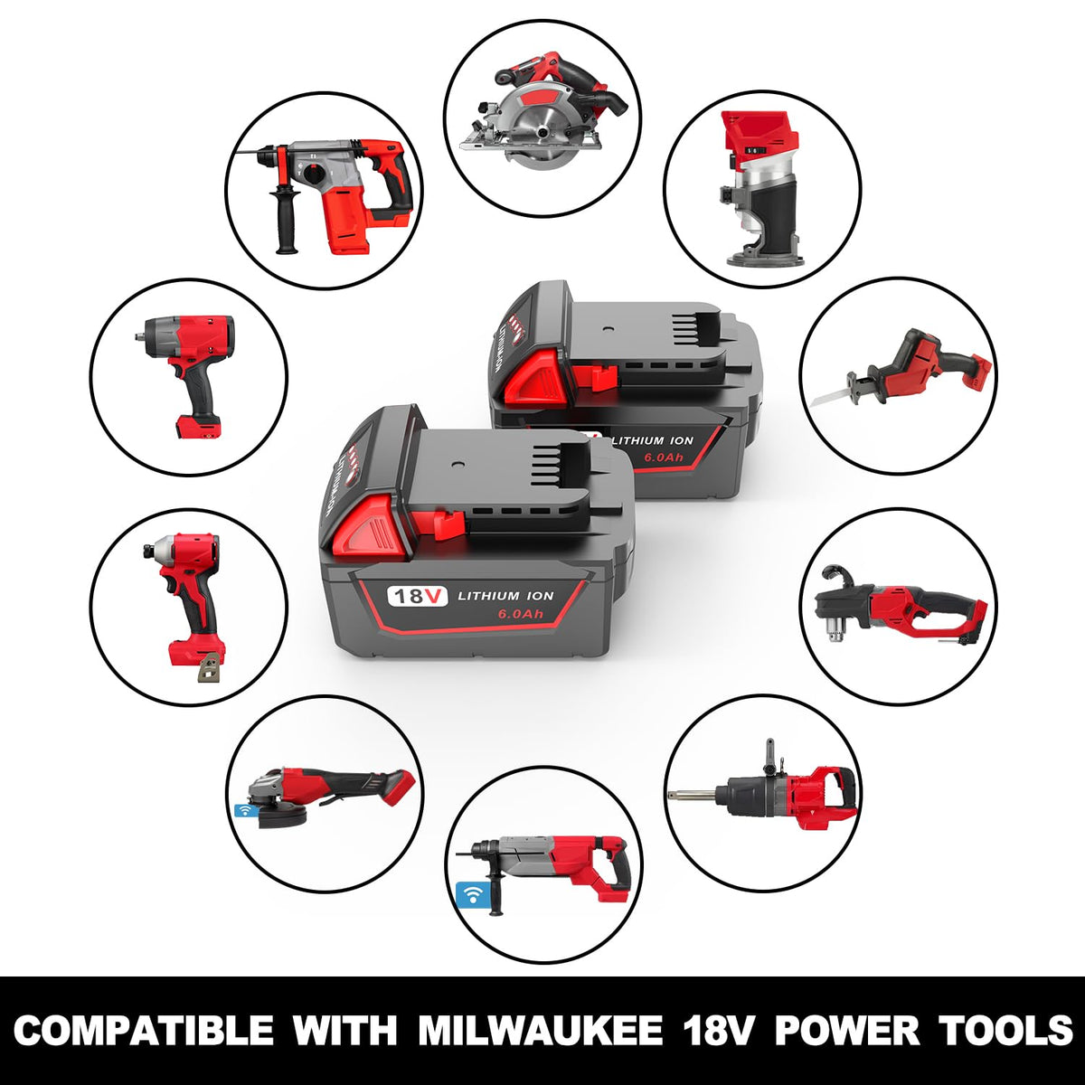 2 Pack 6.0Ah Replacement for Milwaukee M18 Battery 48-11-1850 48-11-1860, Compatible with M18 Milwaukee 18V Battery