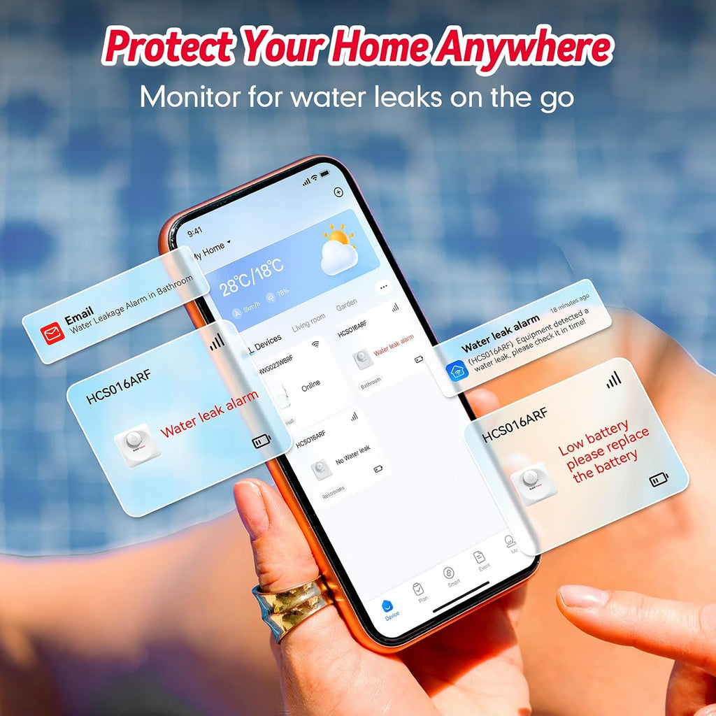 WiFi Water Leak Detector, Hub & Water Leak Sensor 3 Pack, Wireless Siren Alarm & Email & APP Push Notification