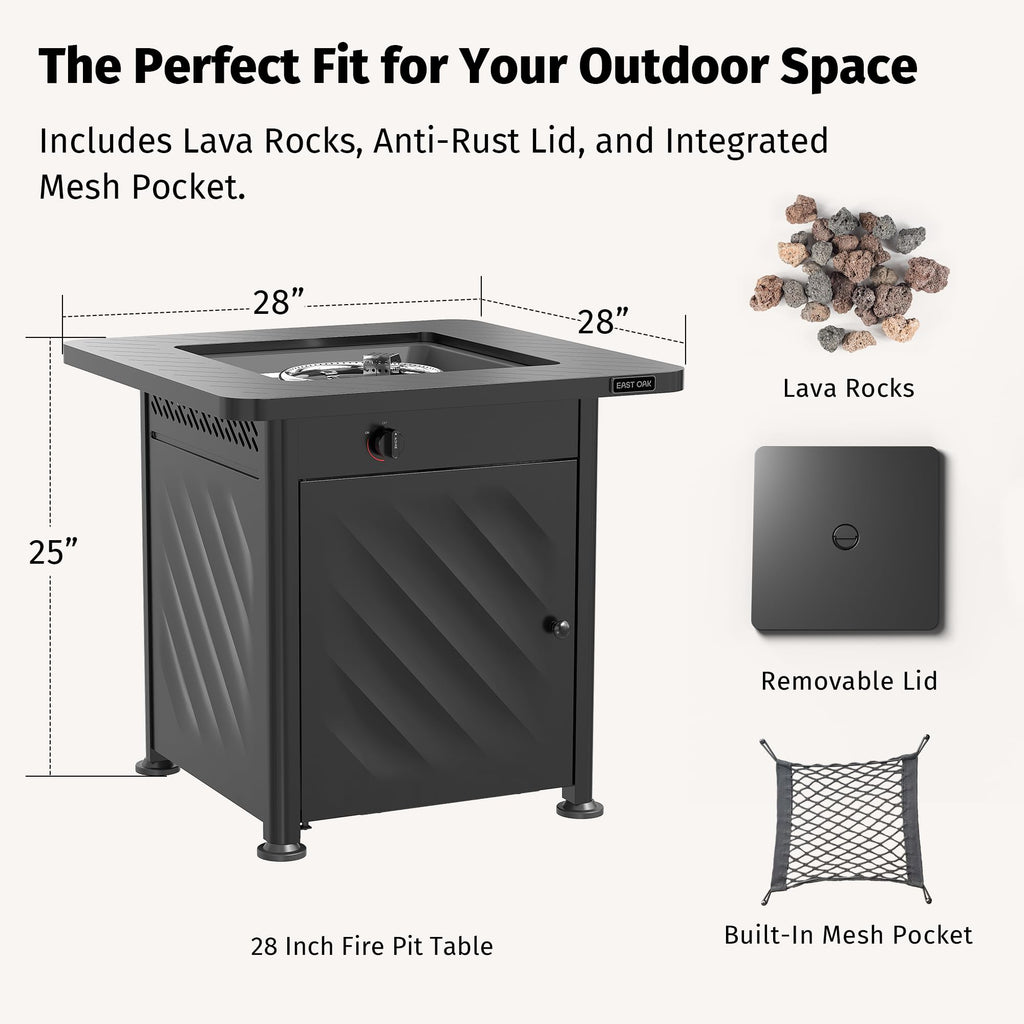 28in Gas Fire Pit Table Outdoor, 52,000 BTU