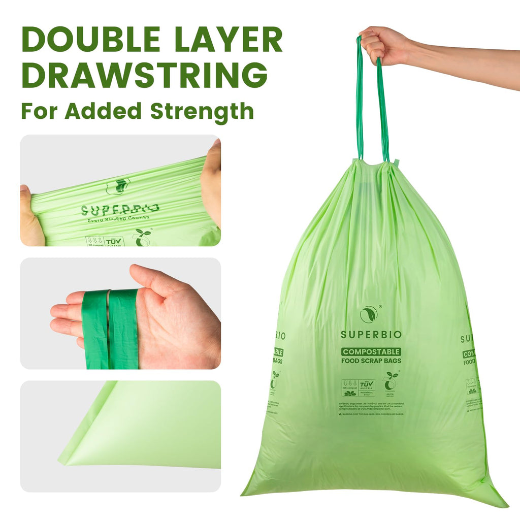 13 Gallon Compostable Drawstring Kitchen Waste Bags, 30 Count