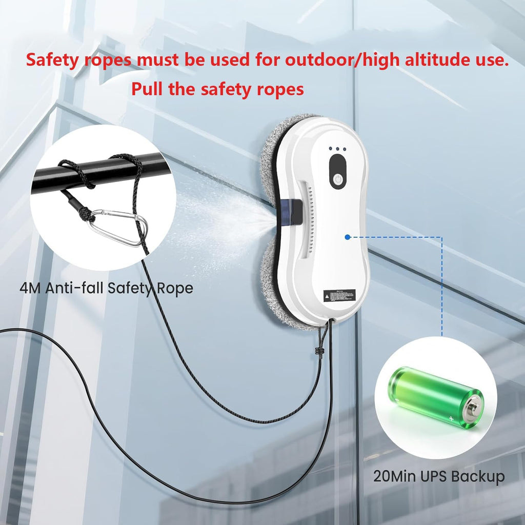 Window Cleaning Robot, Window Cleaner Robot Auto Spray, Automatic Cleaning with Intelligent Path Planning, 5600Pa