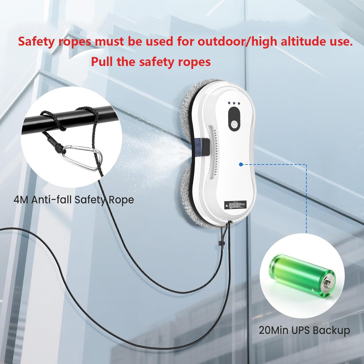 Window Cleaning Robot, Window Cleaner Robot Auto Spray, Automatic Cleaning with Intelligent Path Planning, 5600Pa