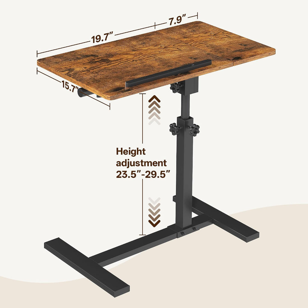 Overbed Table with Wheels, Adjustable Height Mobile Desk, Brown