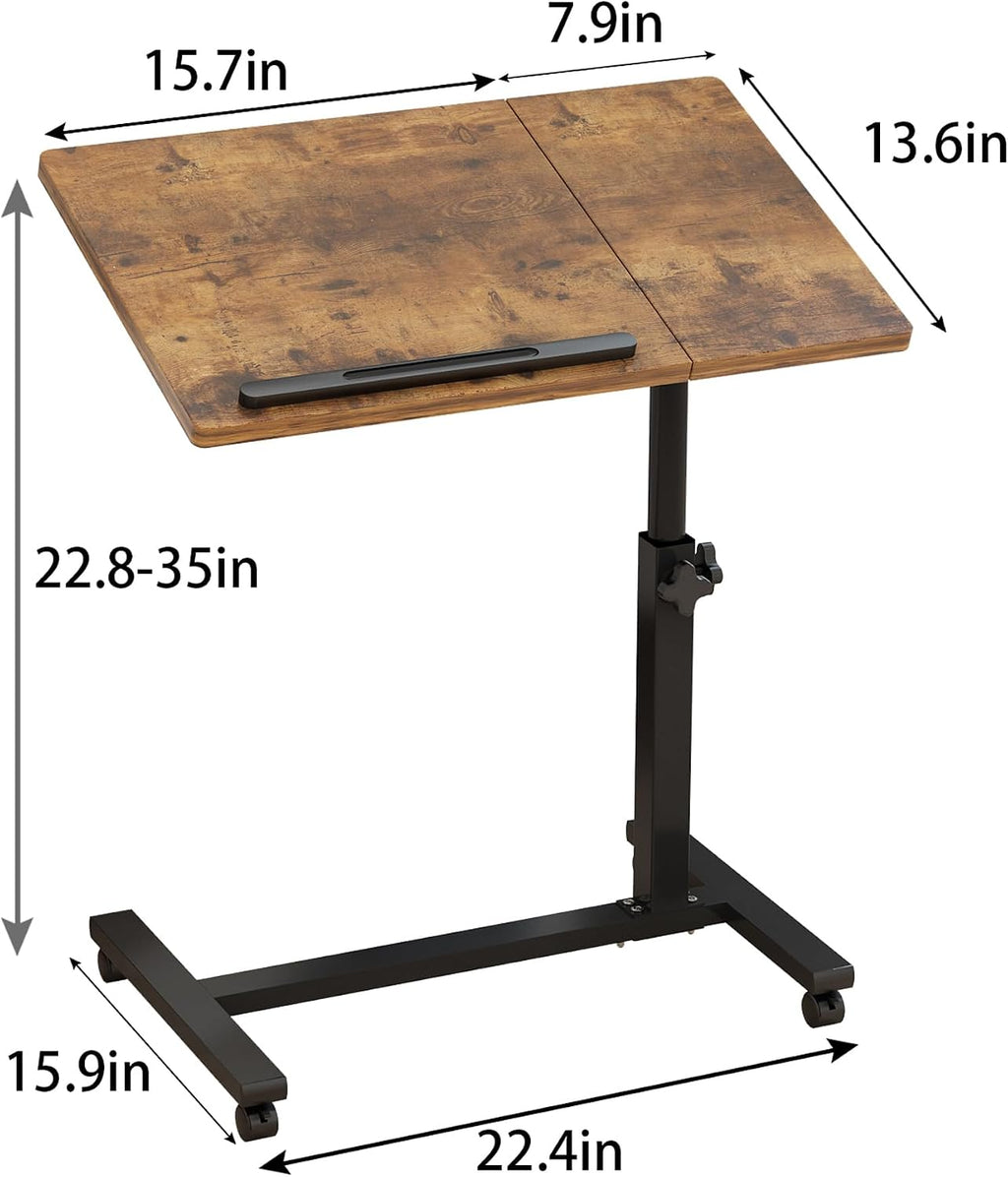 Adjustable Overbed Table with Wheels, Rolling Laptop Bed Desk for Home Hospital Use, Height & Tilt Adjustable Mobile
