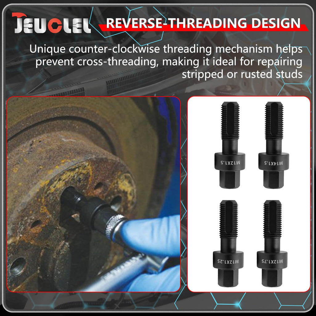 JEUCLEL 8PCS M12 & M14 Wheel Stud Thread Restorer Kit, Reverse Action