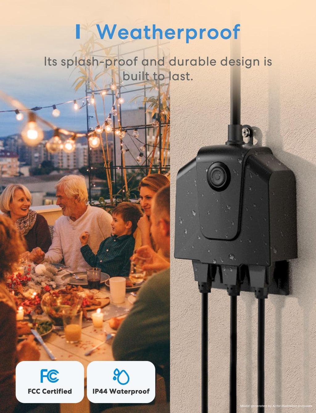 Outdoor Smart Plug, 3 Independent Sockets, Apple HomeKit Compatible | Weather Resistance, Remote Control &