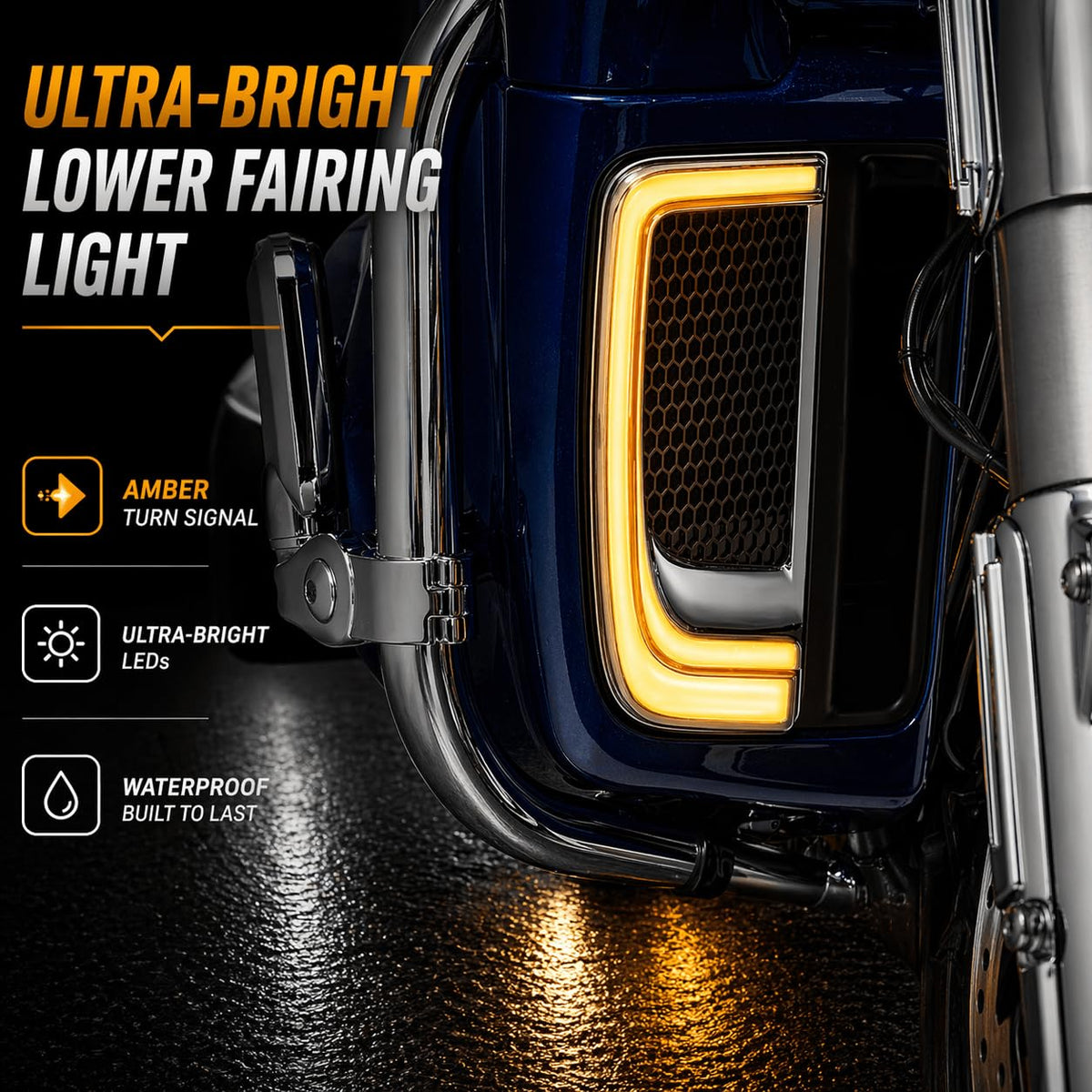 Eagle Lights SUNBURST Lower Fairing Grill LED Running Lights and Turn Signals for Harley Davidson Motorcycles - Black