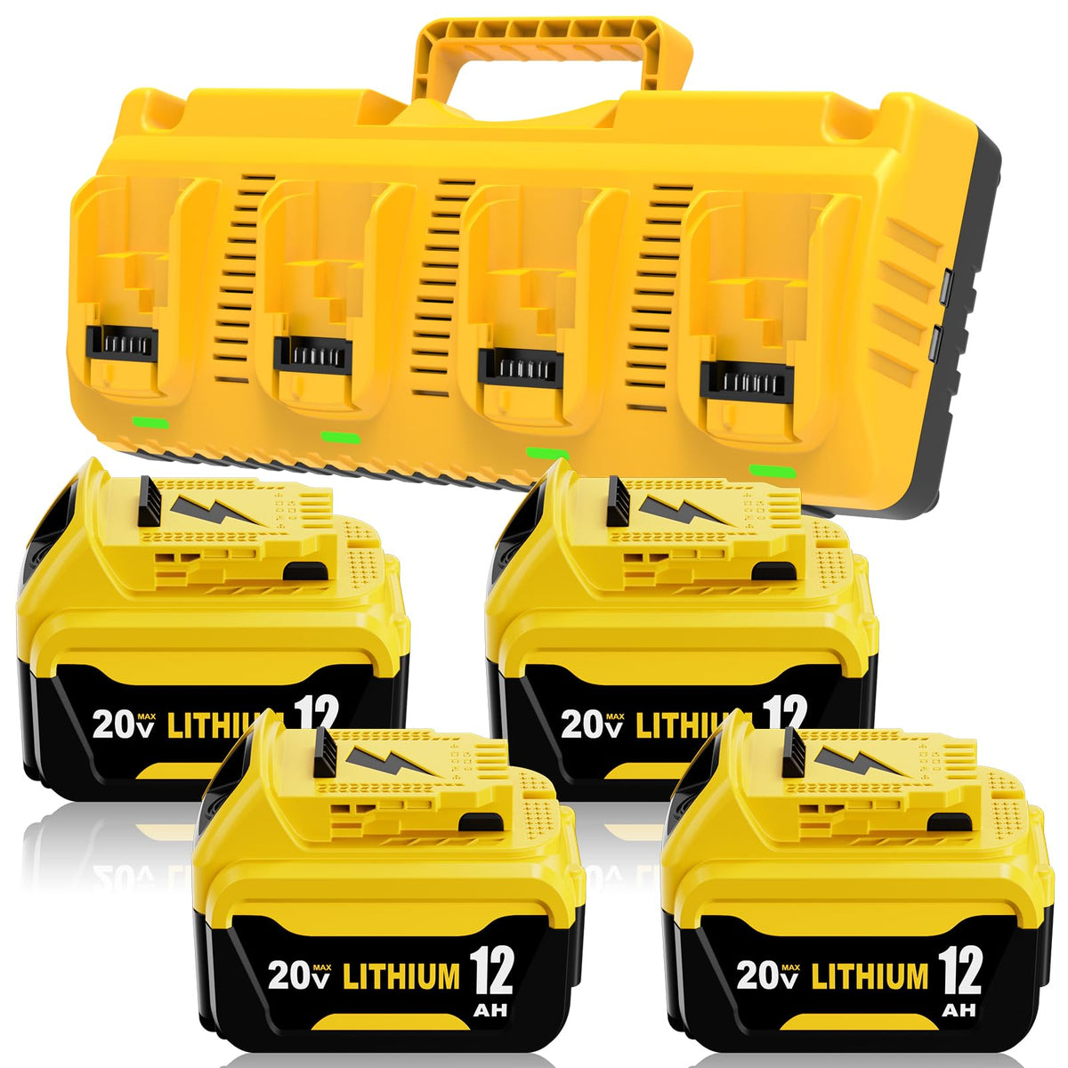 4PC 12.0Ah Extended Runtime Replacement for Dewalt 20V Battery and Charger