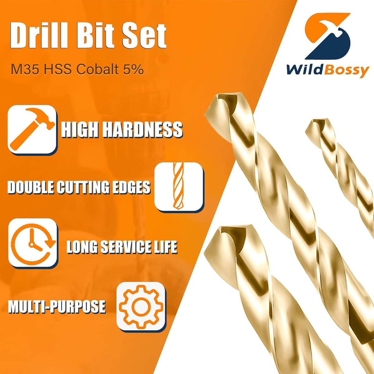 M35 Cobalt Drill Bit Set, 13-Piece, 1/16-1/4 Inch for Metal