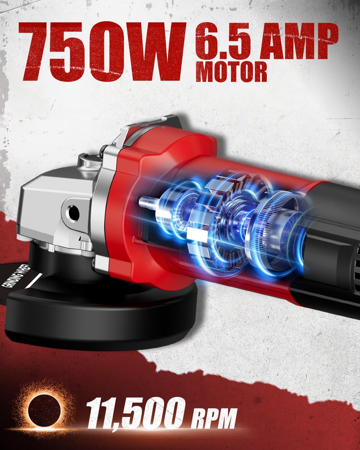Angle Grinder 4-1/2 inch Electric Grinder Tools 750W 6.5 Amp Metal Grinder, 11500 RPM, with Grinding Wheels