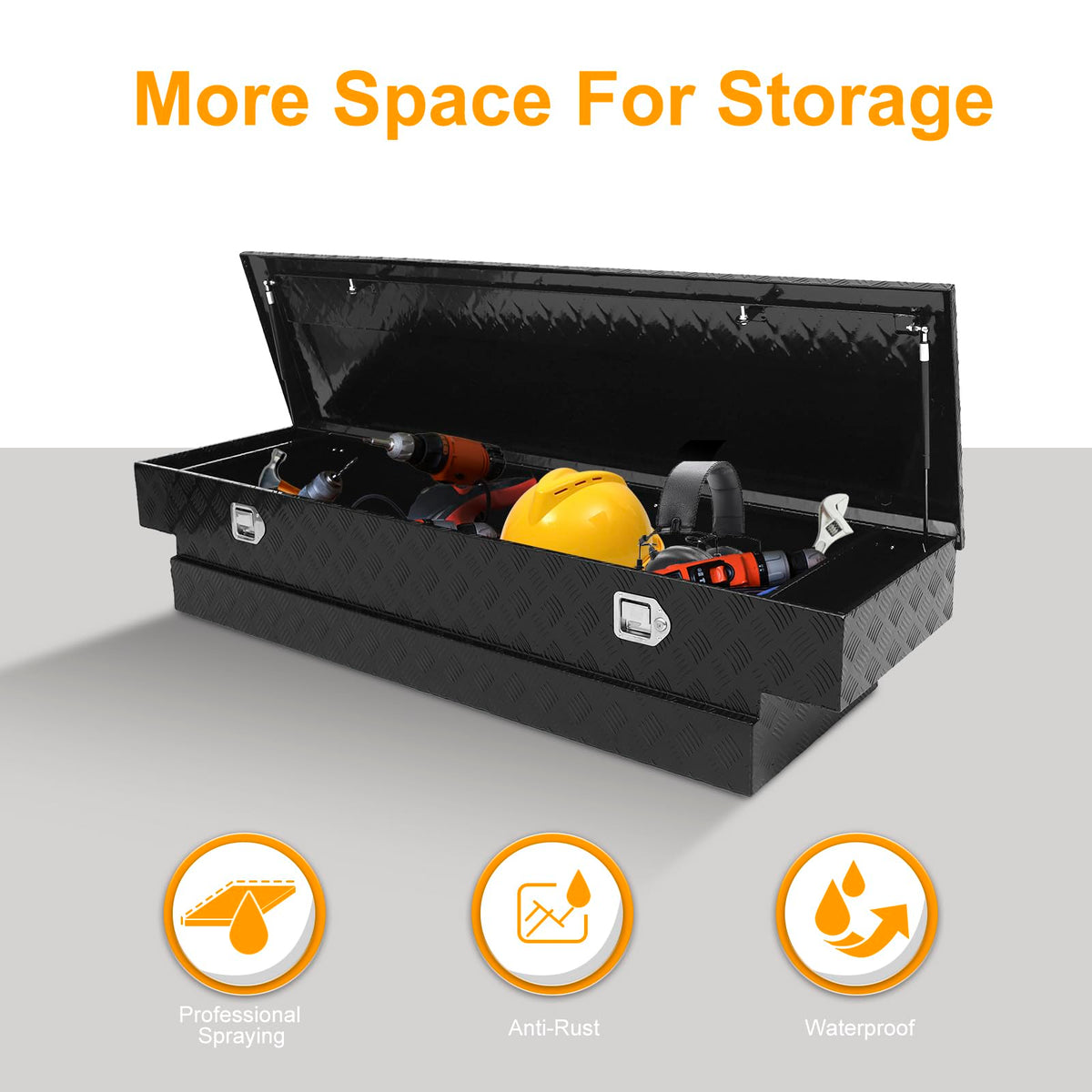 Crossover Tool Box 63"x20"x15" Waterproof Lockable Aluminum Black Truck Storage Box with Luggage rack For