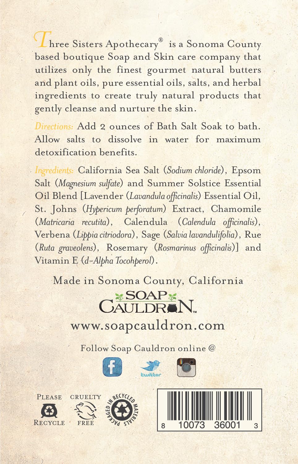 Three Sisters Apothecary 20 oz. Bath Salt Soaks (Summer Solstice)