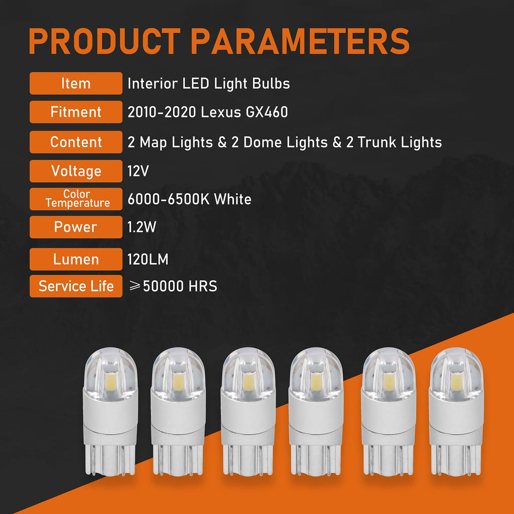 Hooke Road Interior LED Light Bulbs for 2010-2020 Lexus GX460