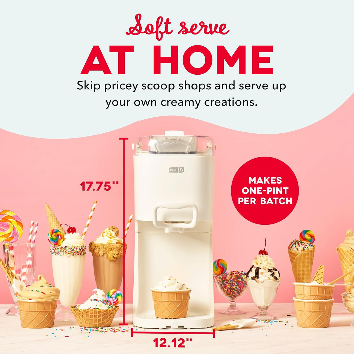 Soft Serve Ice Cream Maker, 1-Pint Freezer Bowl, Cream