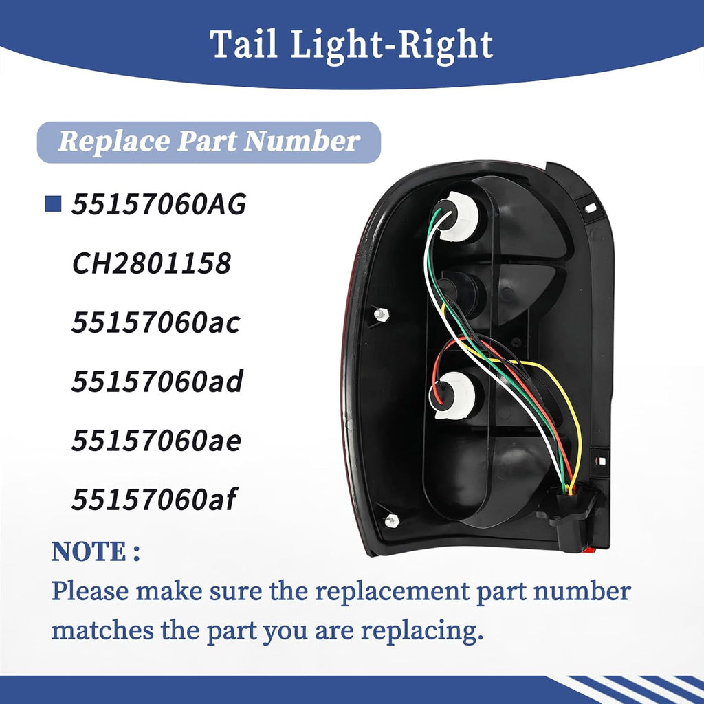 Right Tail Light Compatible with Jeep Liberty 2005 2006 2007 Replace 55157060AG CH2801158 Taillight Assembly