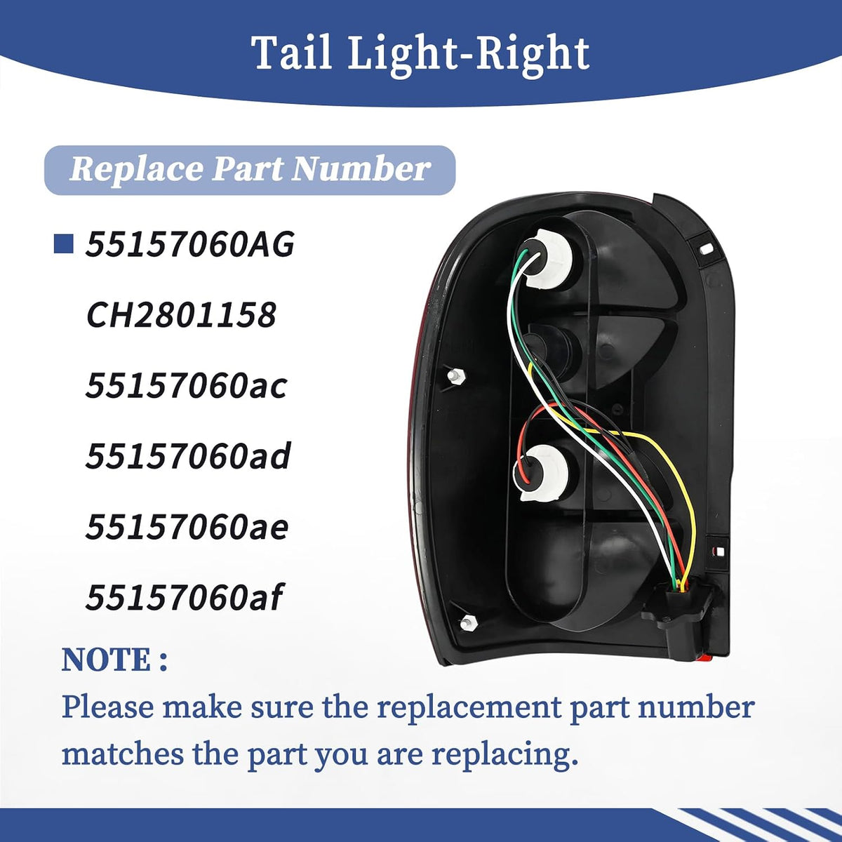 Right Tail Light Compatible with Jeep Liberty 2005 2006 2007 Replace 55157060AG CH2801158 Taillight Assembly