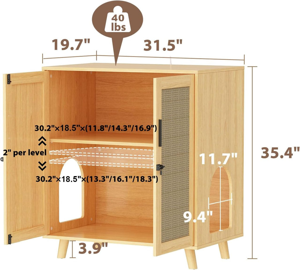 Large Hidden Cat Litter Box Enclosure, Cat Washroom Cabinet
