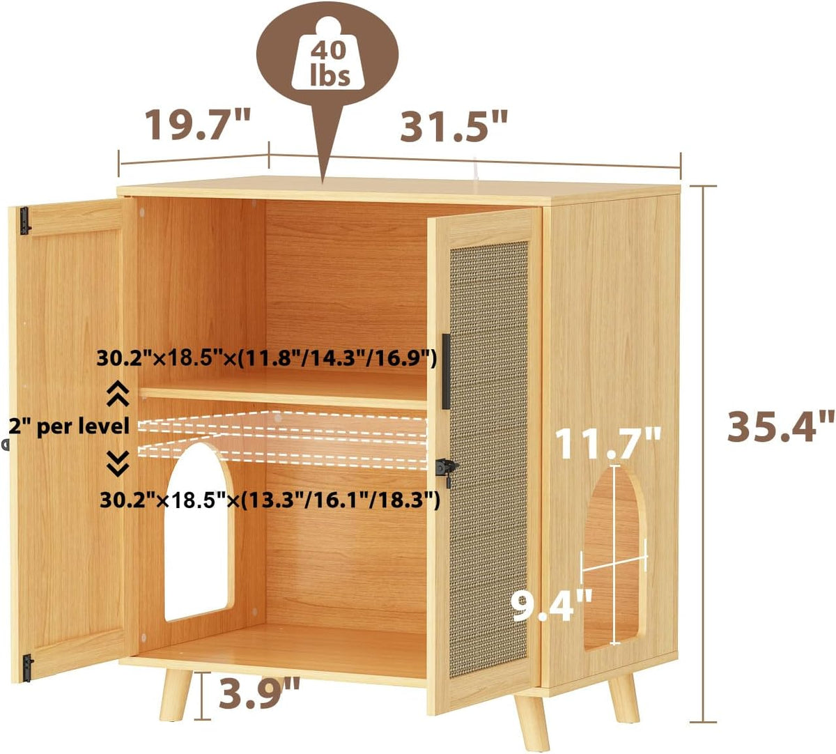 Large Hidden Cat Litter Box Enclosure, Cat Washroom Cabinet