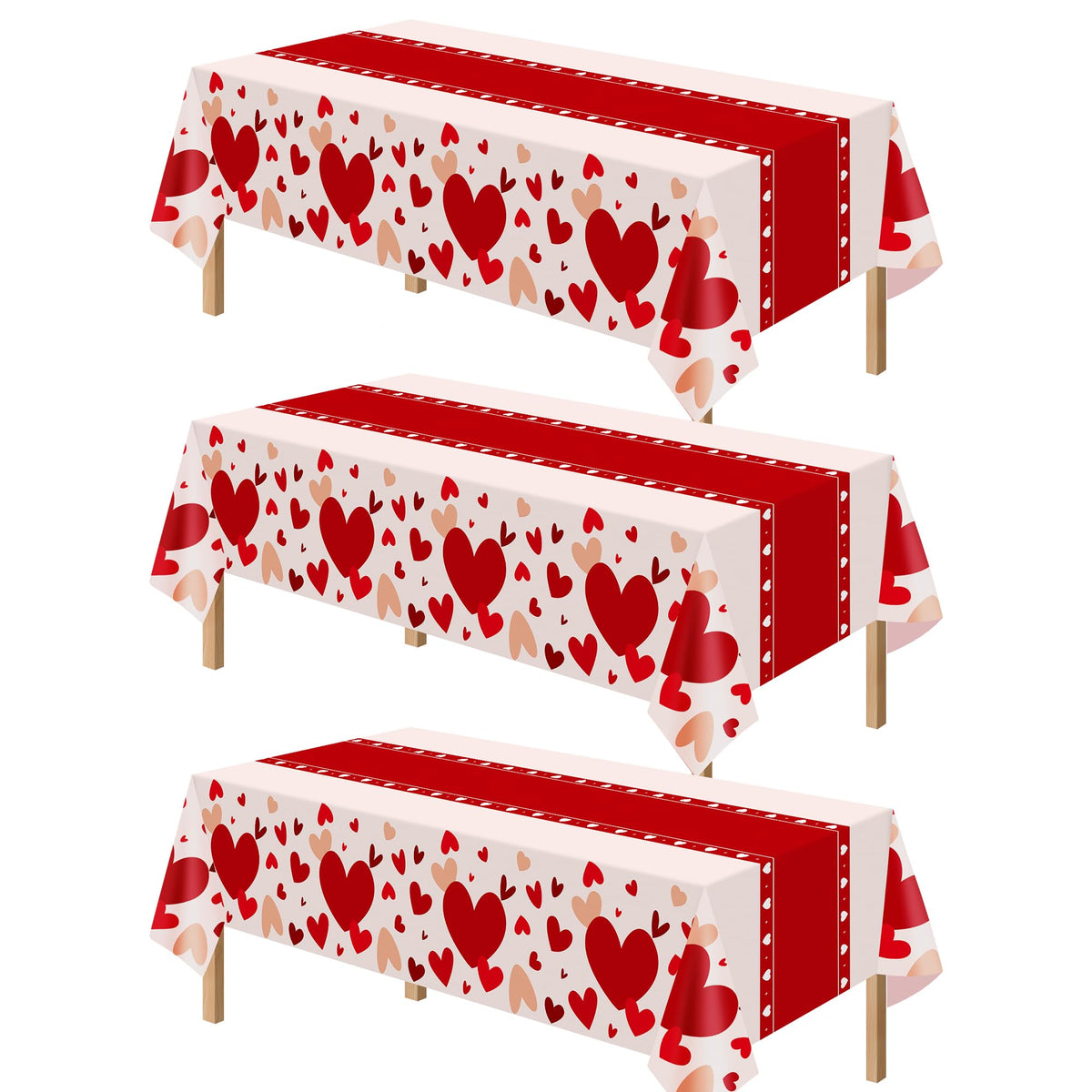 Valentines Day Decorations,3 Pack Valentines Tablecloth 54 x 108 Inch,Plastic Table Cloth Disposable Rectangle,Heart