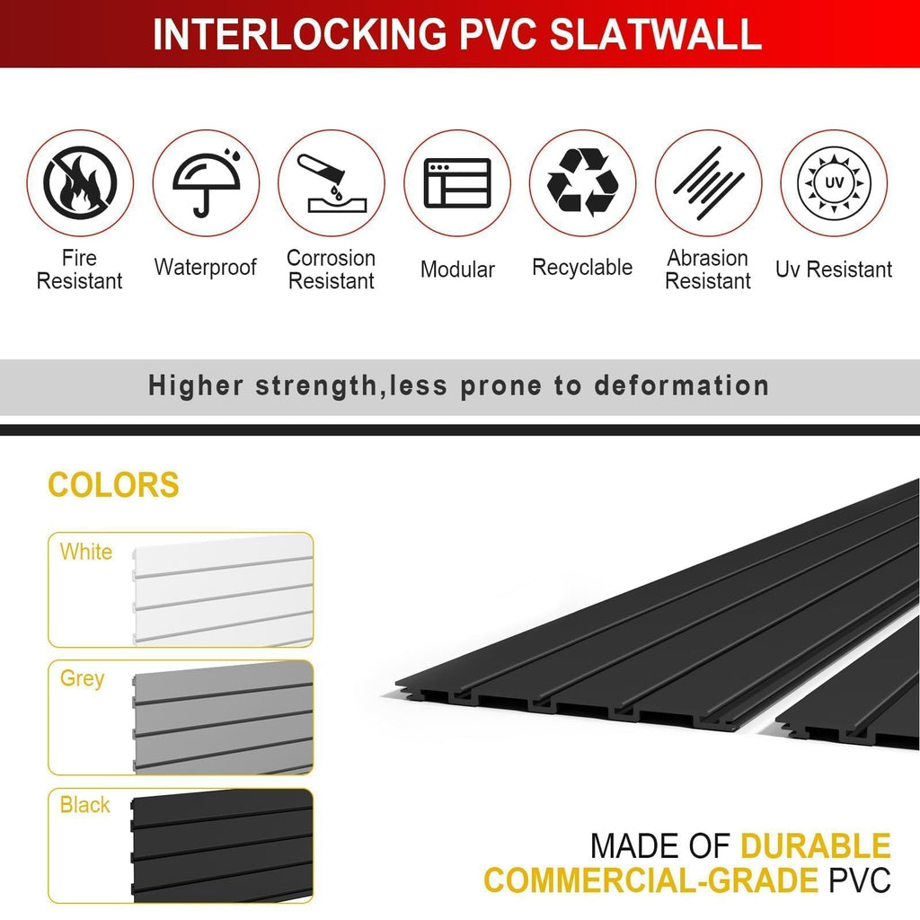 4 x 8 ft PVC Slatwall Panels for Garage Wall Organizer, Black