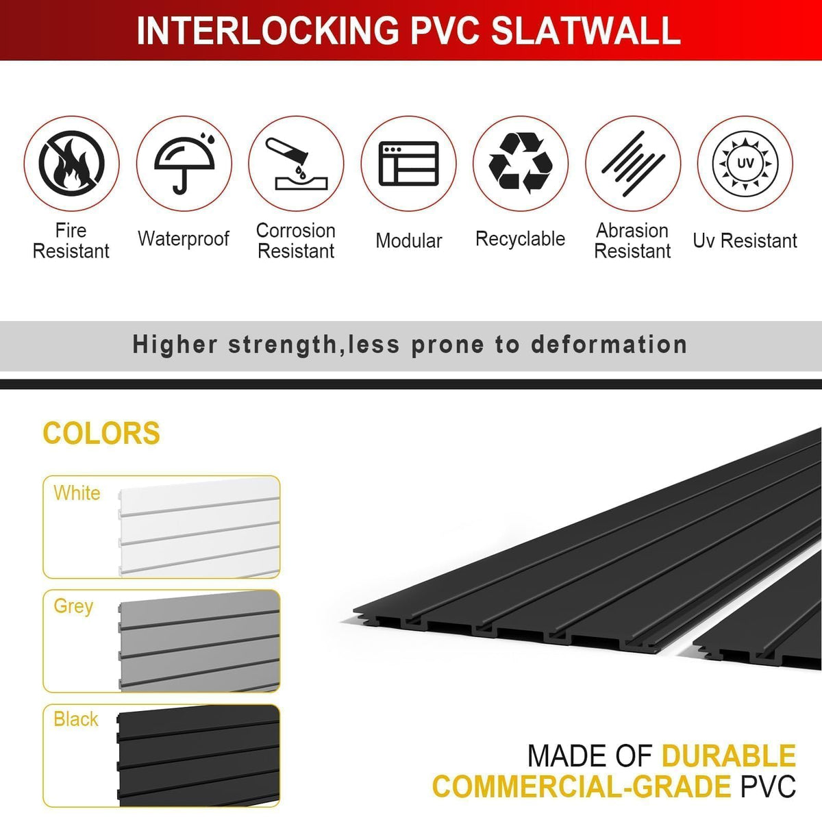 4 x 8 ft PVC Slatwall Panels for Garage Wall Organizer, Black