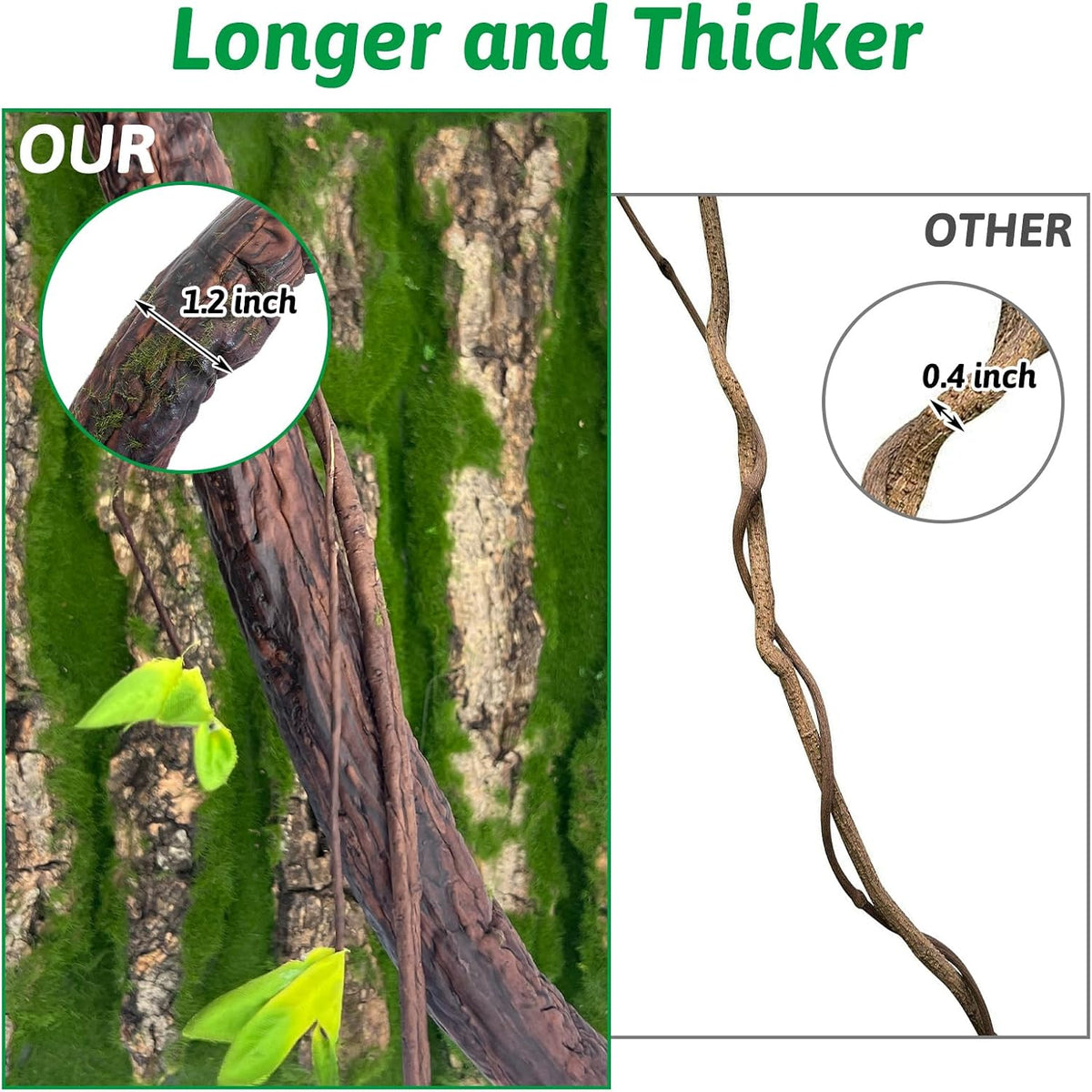 Extra Large Reptile Vines Thick Terrarium Plants 78 Inches Long Flexible Climbing Branch with Leaves Snake Tank