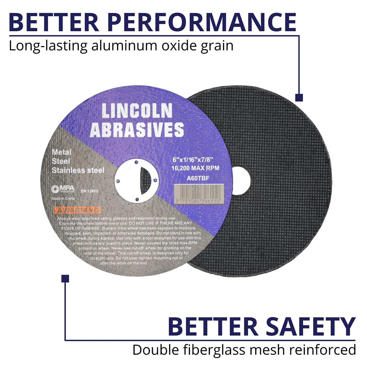 100 Pc 6" x 1/16" x 7/8" Cut-Off Wheels Lincoln Abrasives Metal & Stainless Steel