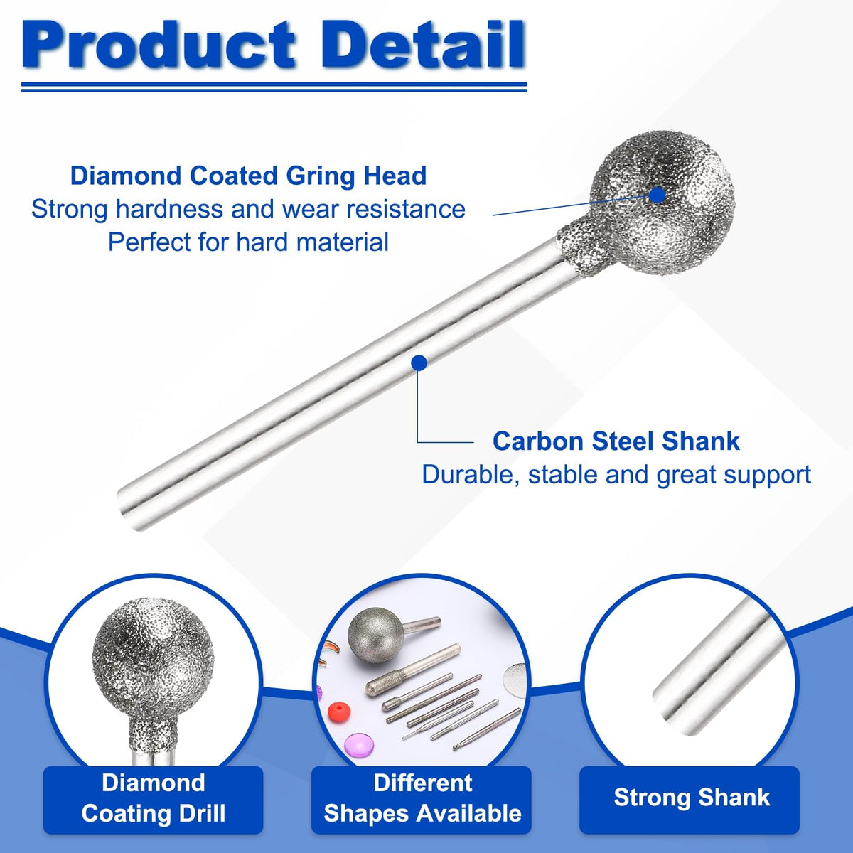 BOLTALIVON 20 Pcs Diamond Burrs Bits for Rotary Tools, 120 Grit 0.31" Head