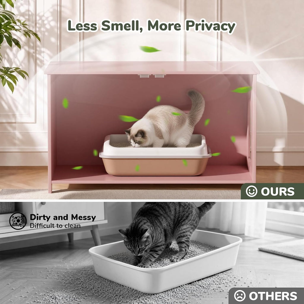 Hidden Cat Litter Box Enclosure Furniture, Extra Large, Pink