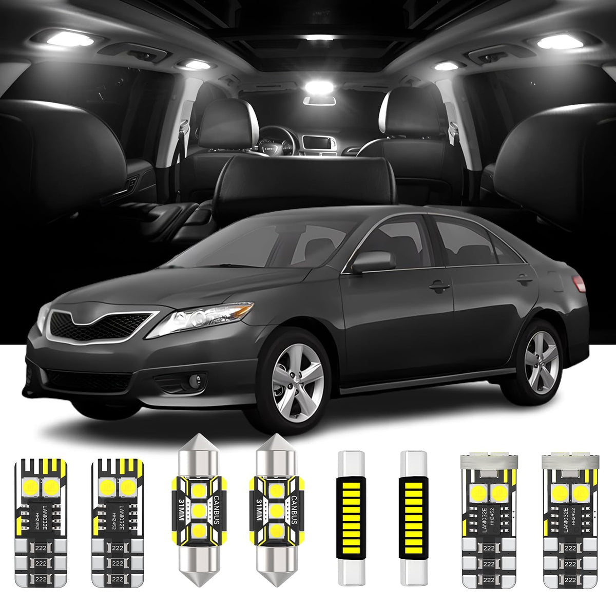 AENVTOL 13 Pieces Camry Interior LED Lights Kit Replacement for Toyota Camry 2007 2008 2009 2010 2011 White 6000K LED Interior Bulbs, Trunk lights + License Plate Lights, Install Tool