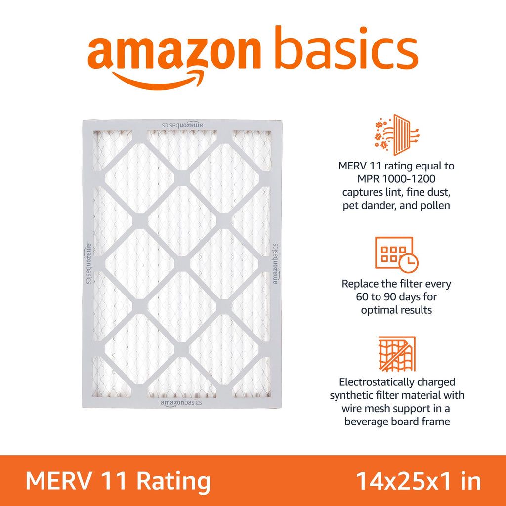 14x25x1 Air Filter, MERV 11 AC Furnace Filters, Allergen Control , Removes Dust and Lint, Electrostatic, 6-Pack