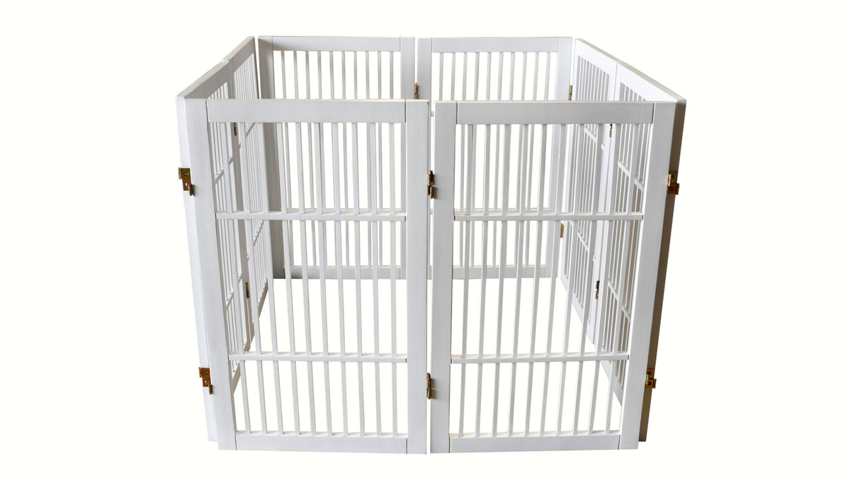 Freestanding Solid Wood Folding Pet & Dog Barrier Gate with Support Feet for Wide Indoor Openings, Hallways & Stairs