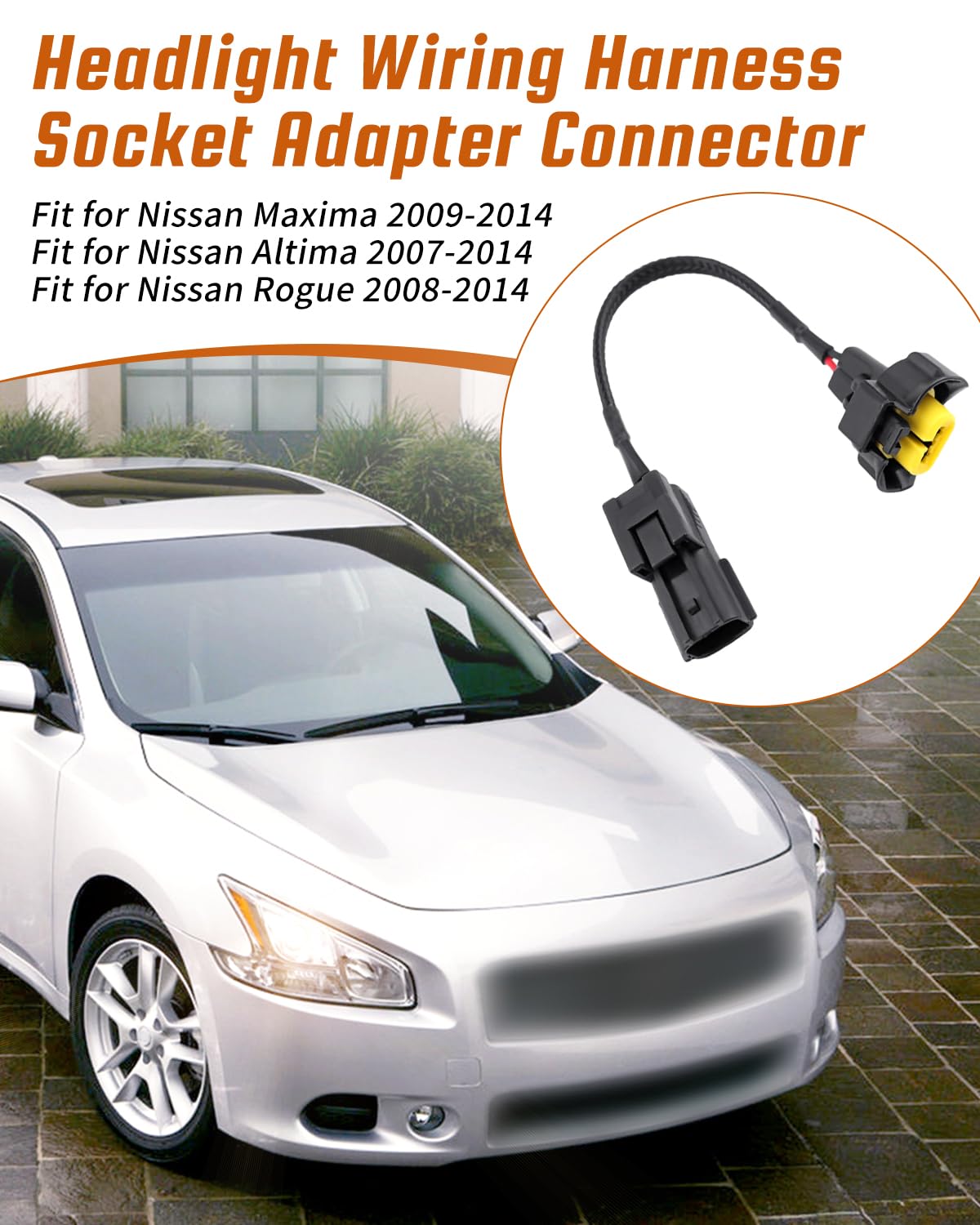 Headlight Wiring Harness Socket Adapter Connector 2PCS Fit for Nissan Maxima 2009-2014, for Altima 2007-2014, for Rogue 2008-2014