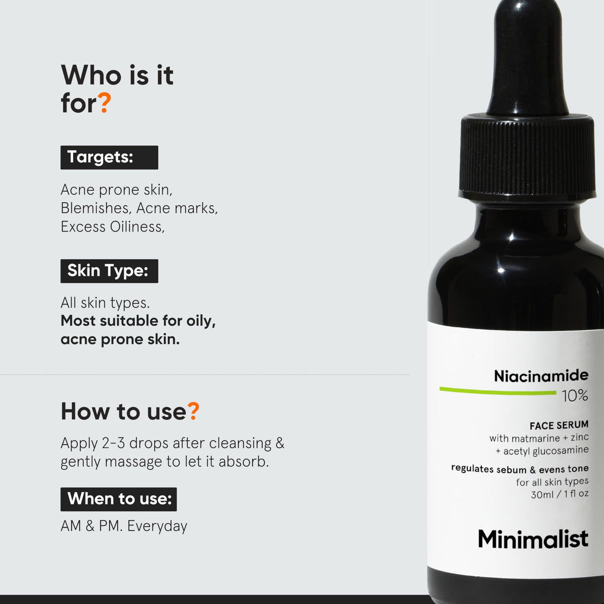 Niacinamide 10% + Zinc Face Serum for Enlarged Pores & Excess Oil | Reduces Blemishes for Even Skin Tone | For Women