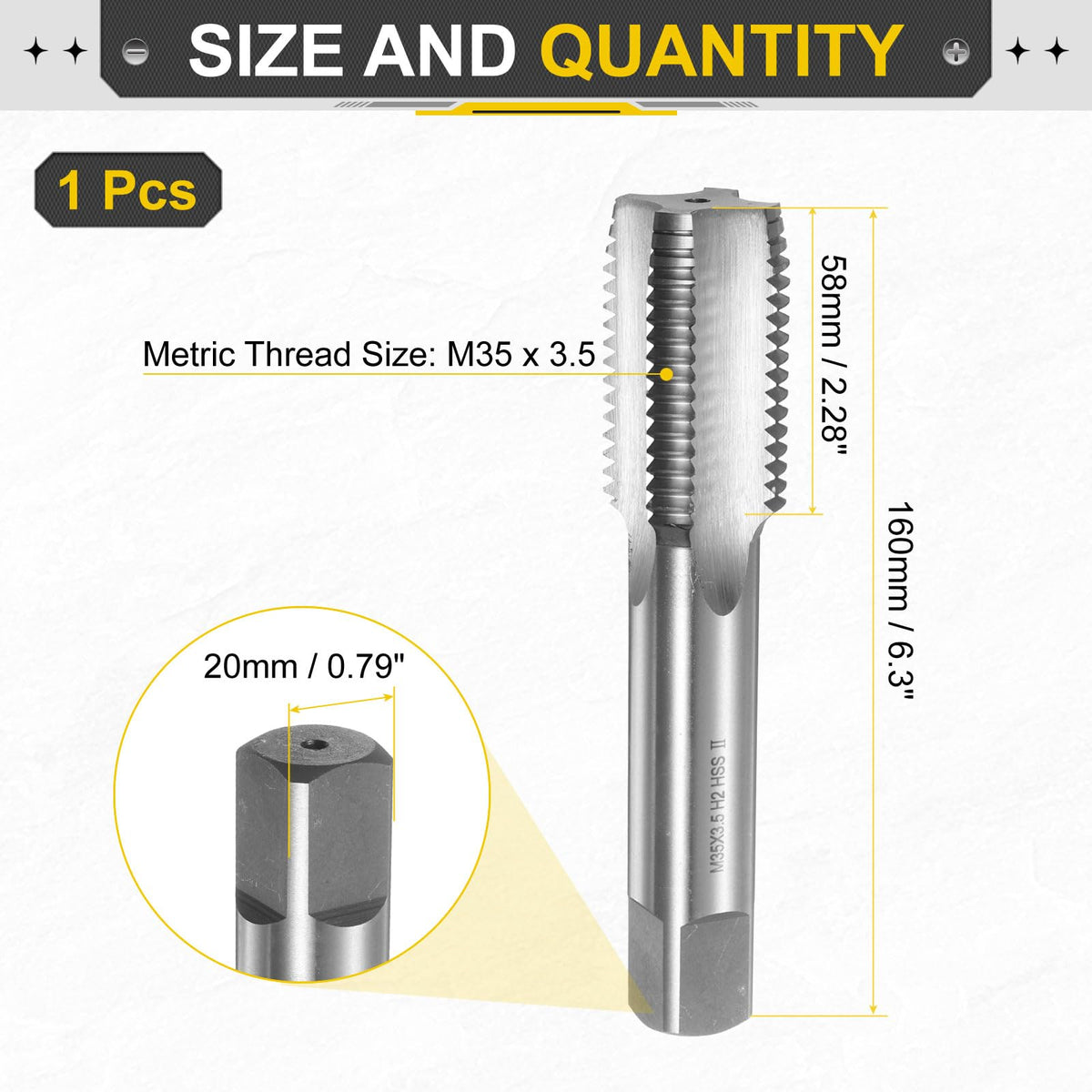 uxcell Hand Plug Tap M35x3.5 H2 Metric Thread Plug Style Taps HSS6542