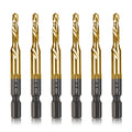 6-pc 10-32NC Combination Drill Tap Bit Set SAE, 10-32NC Thread Size, Titanium Coated High-Speed Steel, Ideal for Drilling Threading and Countersinking in Soft Metal Wood and Plastic, 1/4” Hex Shank