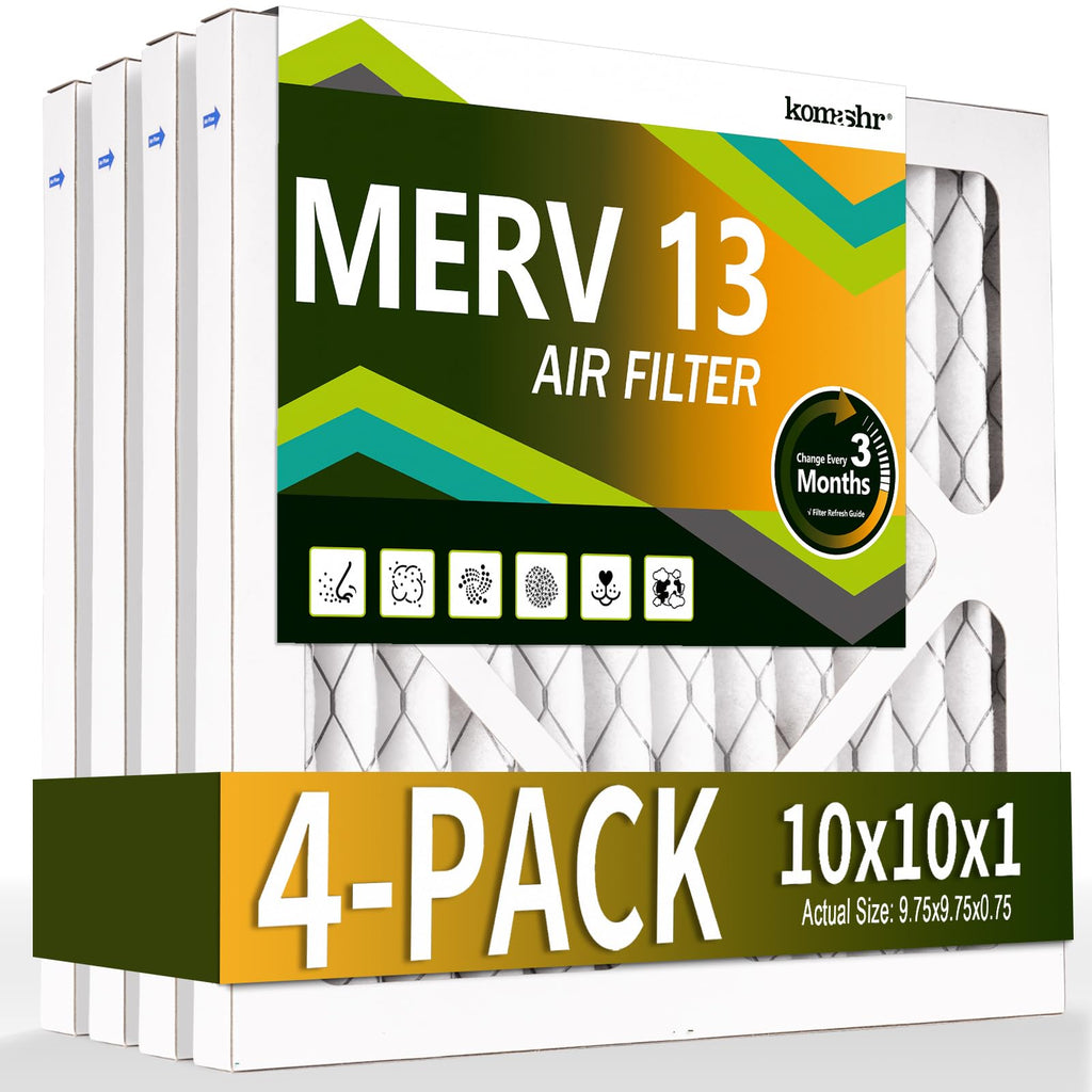 10x10x1 Air Filter MERV 13 (4-Pack), HVAC/Furnace AC Filter Replacement, Dust Defense–Comparable with MPR 1500-1900 &