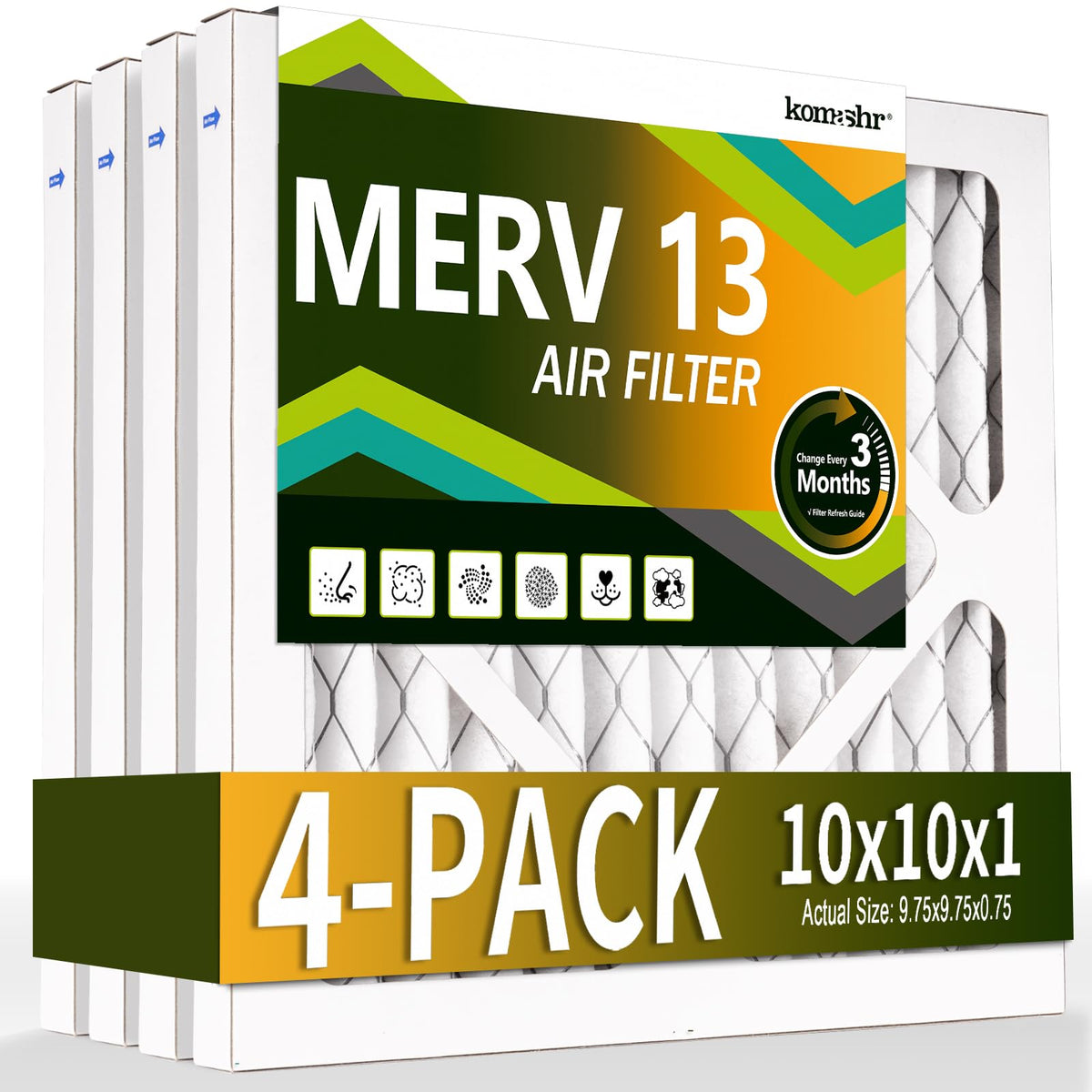 10x10x1 Air Filter MERV 13 (4-Pack), HVAC/Furnace AC Filter Replacement, Dust Defense–Comparable with MPR 1500-1900 &