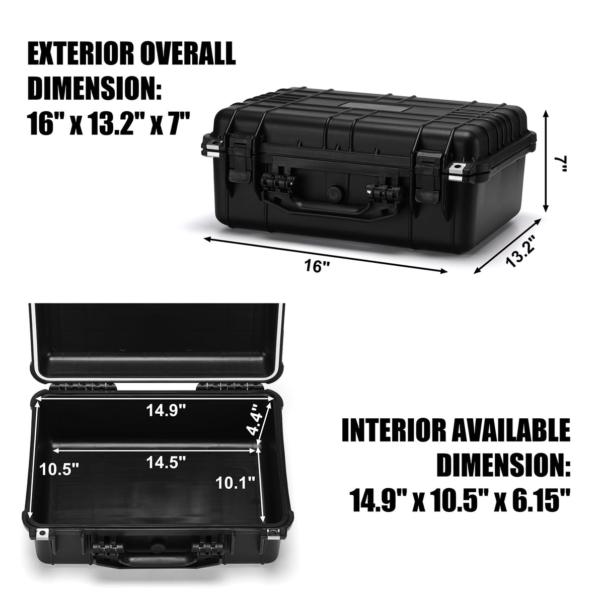 16" Waterproof Plastic Toolbox with Foam Insert, 16" x 13.2" x 7", IP67 Lockable Storage Box, Customizable Foam