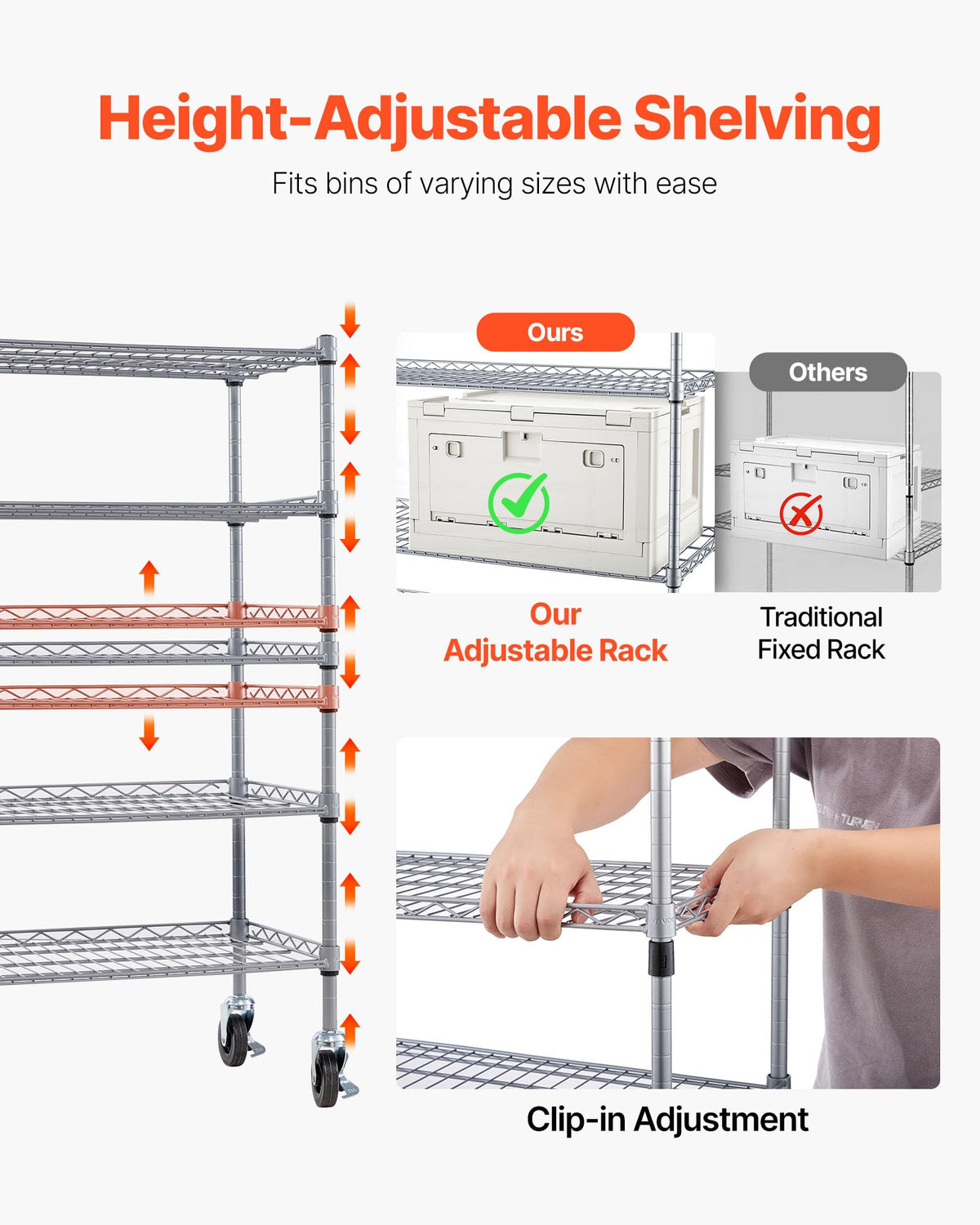 5-Tier Rolling Bin Storage Rack, 16 Organizer Bins, Bin Rack Storage Steel Wire Shelving System with Wheels, Mobile