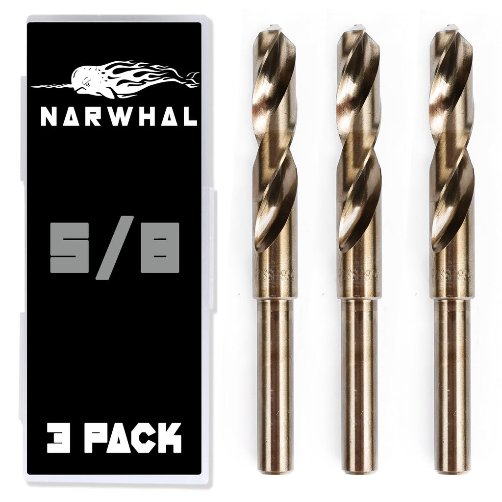 Narwhal 5/8" Drill Bit (3 Pack - 1/2 Inch Shank) Cobalt for Metal & Steel