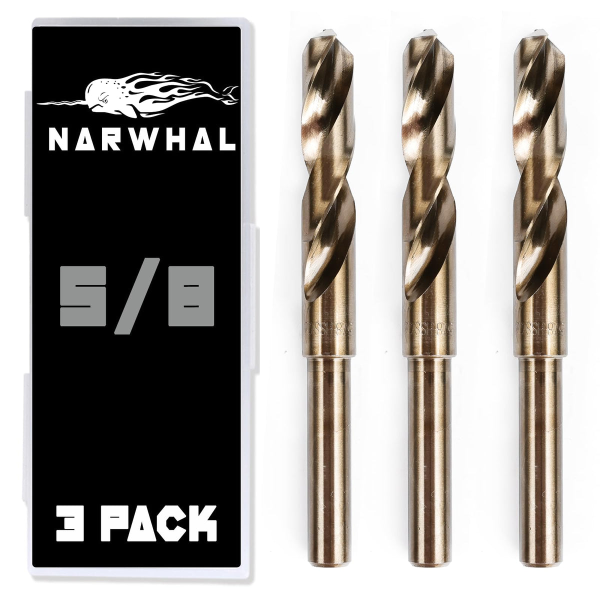 Narwhal 5/8" Drill Bit (3 Pack - 1/2 Inch Shank) Cobalt for Metal & Steel