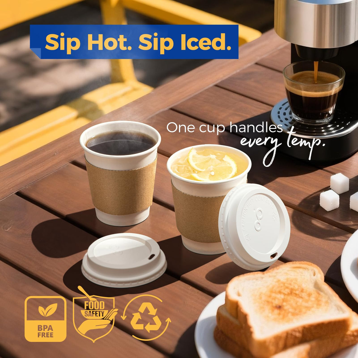 100 Pack 10 oz Disposable Coffee Cups with Lids, Sleeves, Leak-Proof To Go Coffee Cups with Lids, Durable Hot Paper