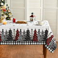Christmas Tablecloth 60×84 Inch Rectangular, Christmas Trees Buffalo Plaid Black Washable Table Cover for Party