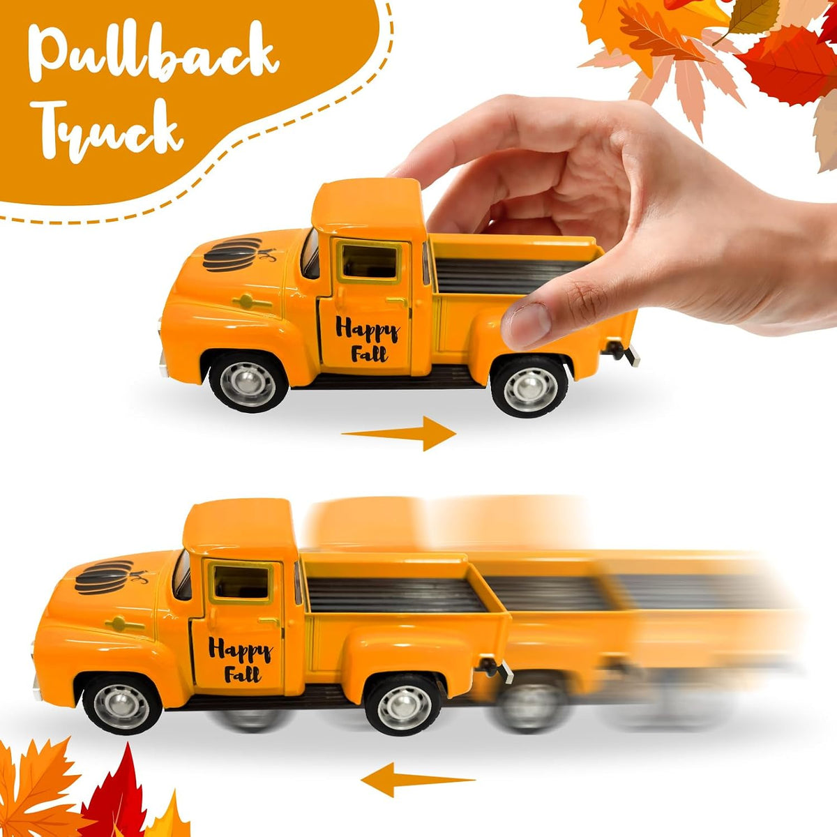 Thanksgiving Fall Decorations Indoor Farmhouse Vintage Metal Truck | Mini Fake Pumpkins Acorn Pine Cones Harvest