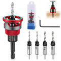 Countersink Drill Bits Set with Adjustable Depth Stop for Woodworking, Red