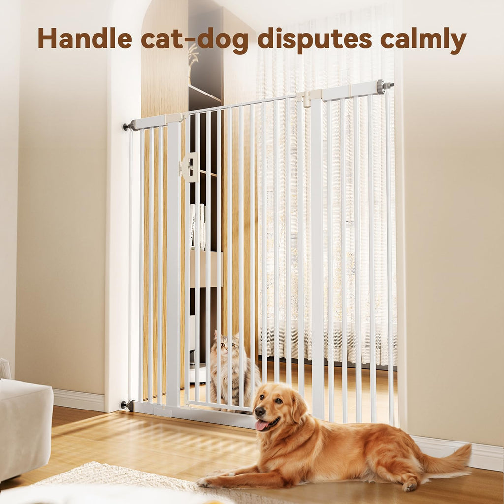 57" Extra-Tall Full-Height Anti-Jump Cat & Pet Safety Gate with No-Drill Pressure Mount & Auto-Close Walk-Through Door