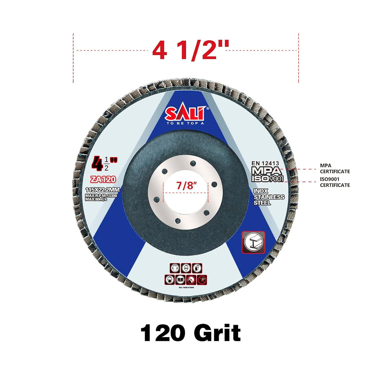 Sali 12 Pack Zirconia Flap Disc 120 Grit 4.5" x 7/8-Inch Sanding Disc Bevel Type #29 Premium and Industrial Grade Angle Grinder Grinding Wheel High Performance Edge Grinding