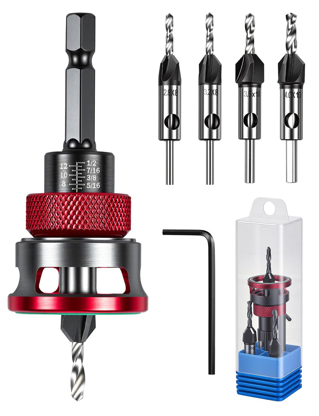 FISHFRUIT 7PCS Countersink Drill Bit Set with Adjustable Depth Stop Collar
