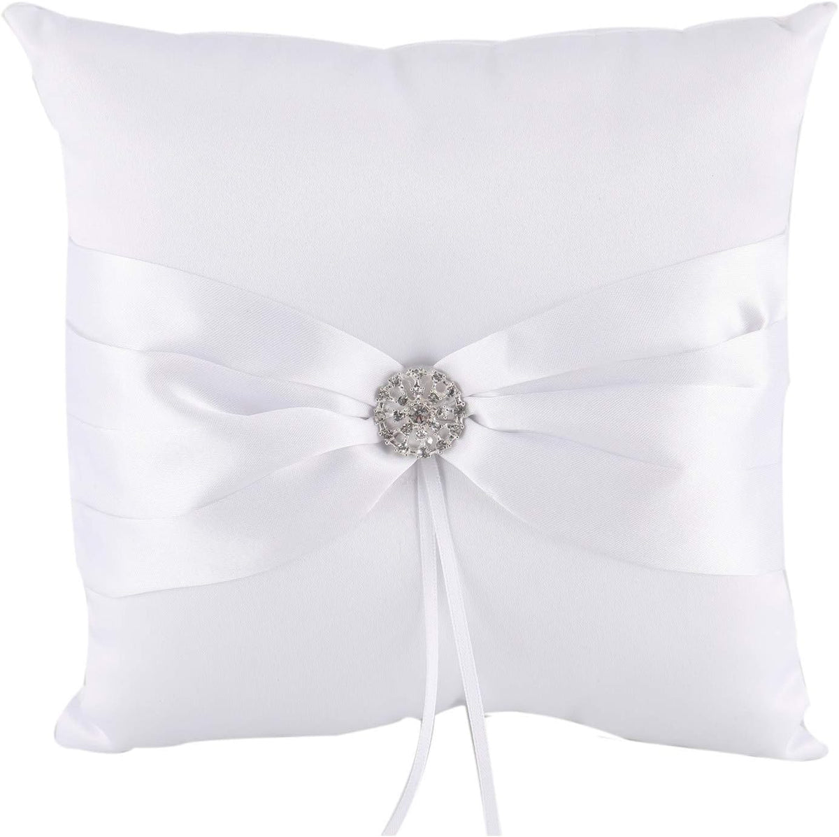 7.8" Satin Artificial Diamond Decoration Wedding Ring Bearer Pillow (White)